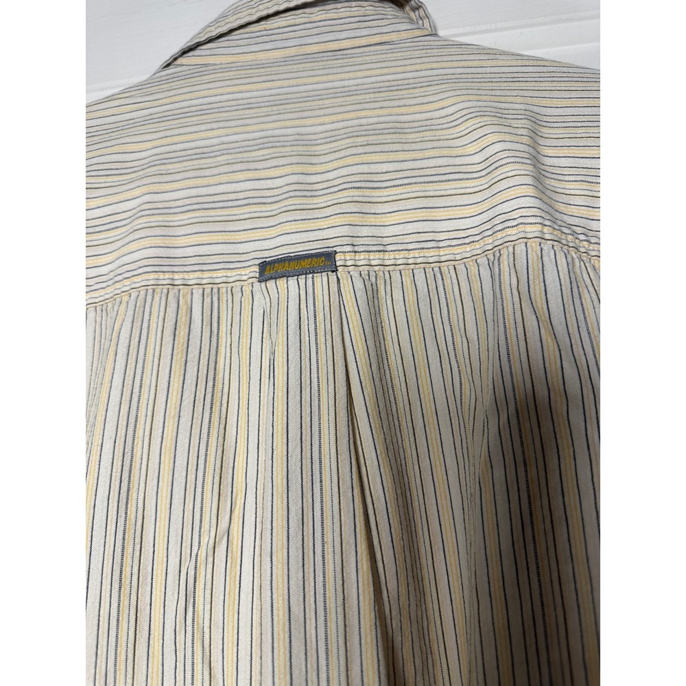 Alphanumeric Vintage Mens Long Sleeve Pearl Snap Shirt Striped Casual Size M - Picture 6 of 6